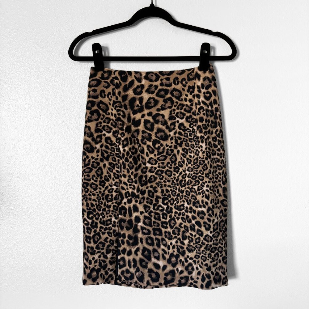 NWT White House Black Market Leopard Pencil Skirt Womens Size 0 Animal Print 90s